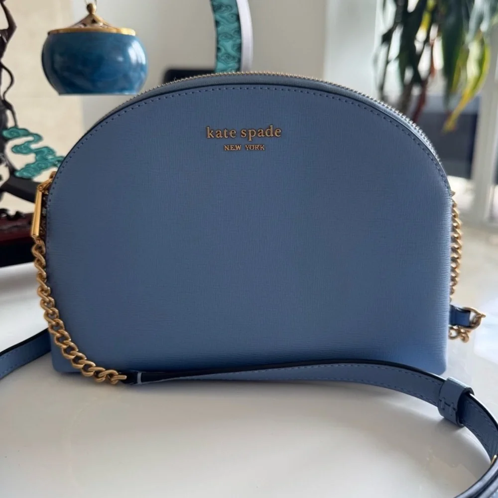 Kate Spade Blue Dome Crossbody Bag with Gold Chain